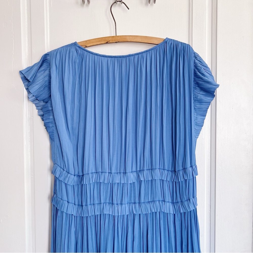 Current Air • Anthropologie Sereia Pleated Midi Dress blue flutter sleeve - Picture 12 of 13